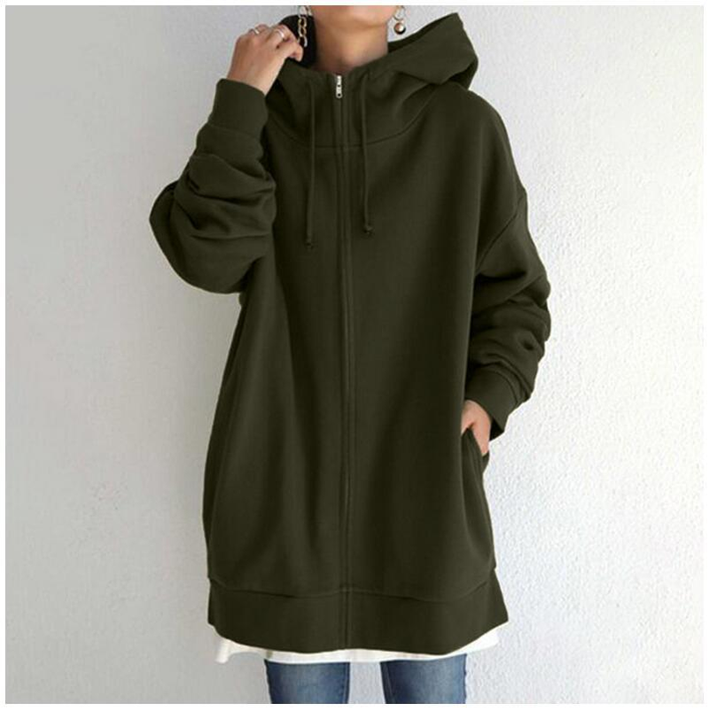 Abbigliamento donna autunno e inverno nuovo stile personalizzato felpa da strada con cerniera felpa lunga in pile con cappuccio_voghion.com