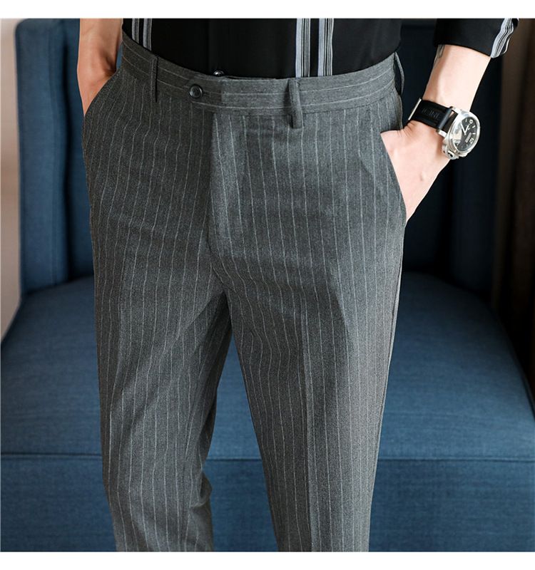 Summer main promotion of thin casual striped micro-elastic comfortable nine-point men's slim-fitting pants_voghion.com