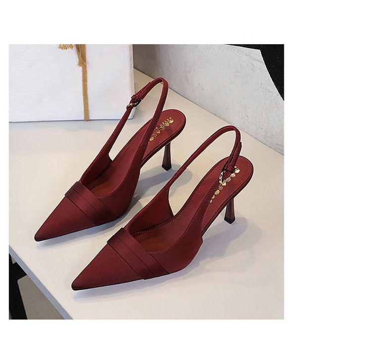 Pointed Satin Stiletto High Heels Hollowed-out Back Strap Sandals_voghion.com