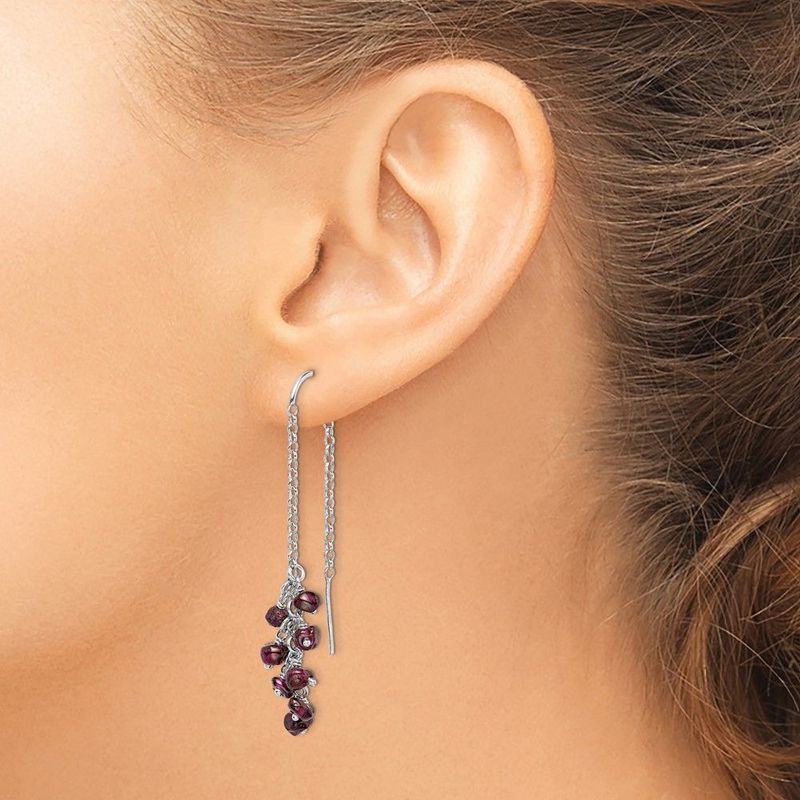 Sterling Silver Rhodium-plated Garnet Cluster Dangle Earrings_voghion.com