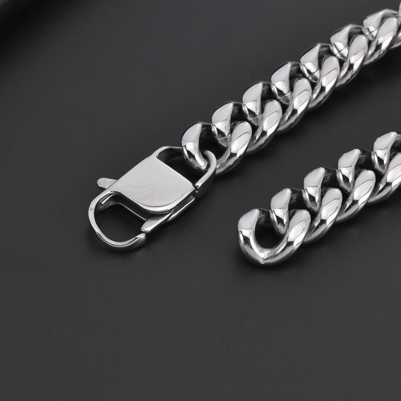 Bracciale alla moda da uomo in acciaio al titanio, catena cubana larga 14 mm, finitura a specchio, gioiello hip hop alla moda_voghion.com