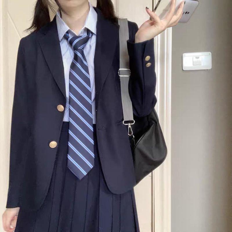 Uniforme unisex Xichen con papillon blu stile college JK/DK senza cravatta_voghion.com