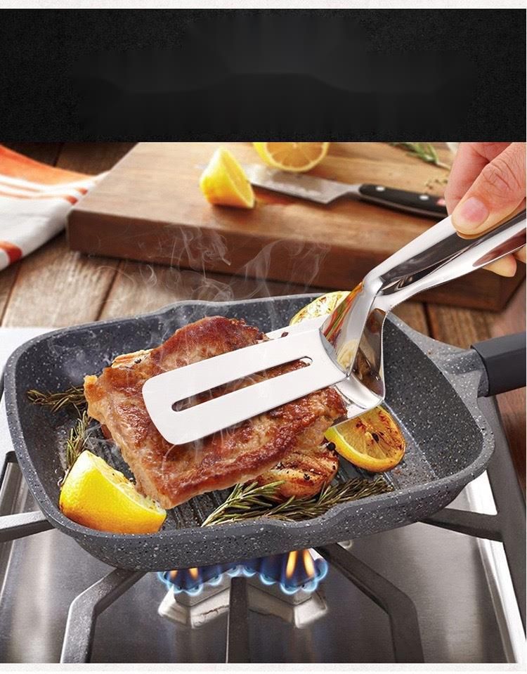 Aço inoxidável bife peixe fritura cozinha casa panqueca comida churrasco pão pinças espátula_voghion.com