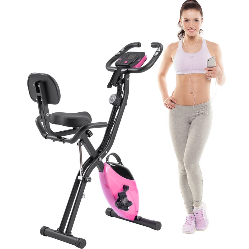 Folding Exercise Bike, Fitness Upright And Recumbent X-Bike With 16-Level Adjustable Resistance, Arm Bands And Backrest_voghion.com