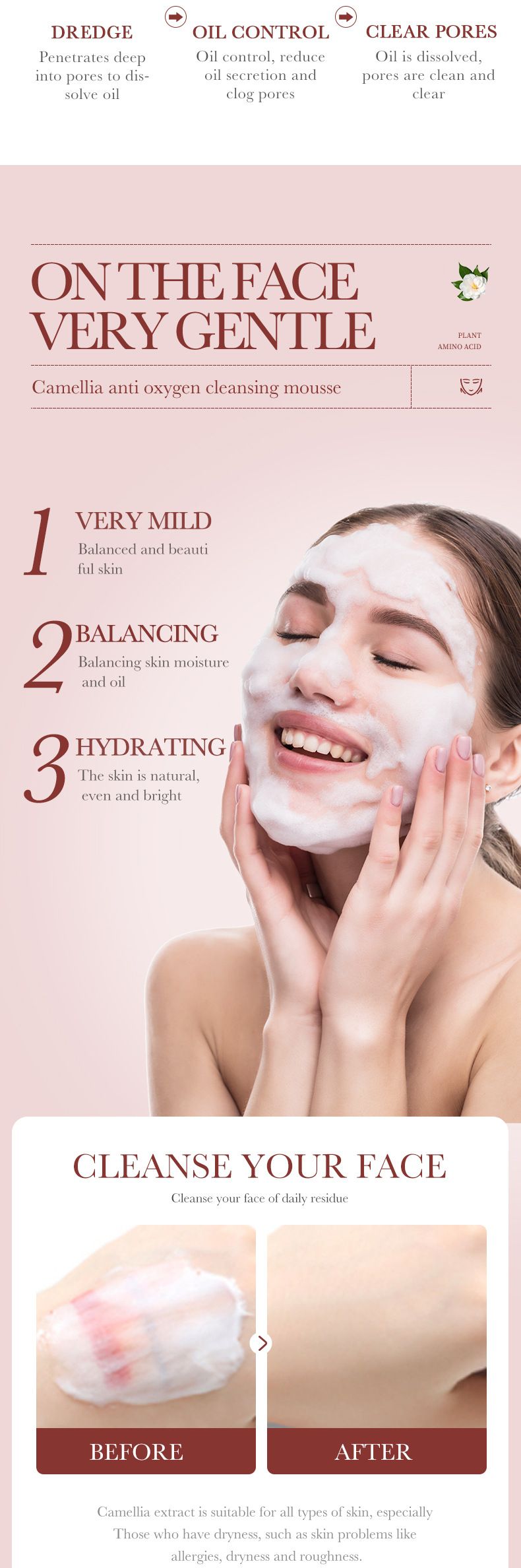 BIOAOUA Camellia Antioxidant Gentle Cleansing Mousse 150ml Mousse Moisturizing Facial Cleanser Deep Cleansing_voghion.com