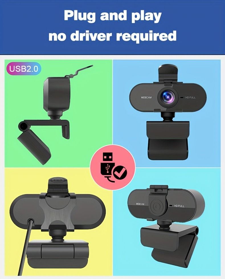 1080P Full HD Computer Webcam With Microphone Voice Call Conference Live Privacy Cover Stand Gaming Binding Live Web_voghion.com