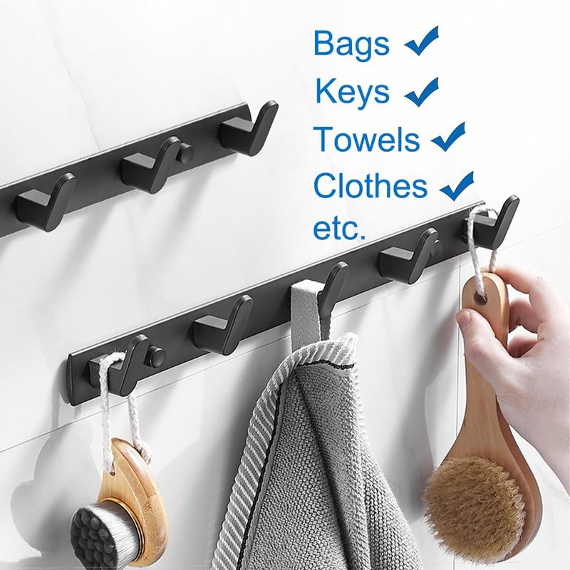 Space Aluminum Wall Hook | 5 Hooks 16KG | No-Drill | IKEA Style | Bath/Entryway_voghion.com