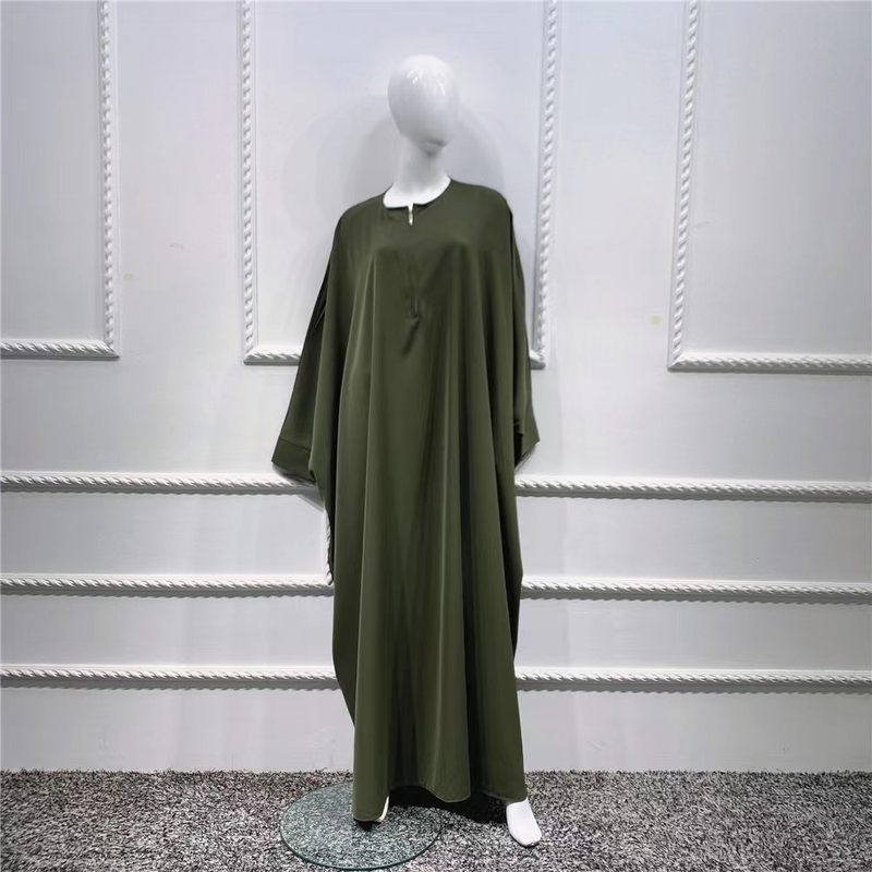Women's dress full of solid color bat-sleeve robe plus-size dress_voghion.com