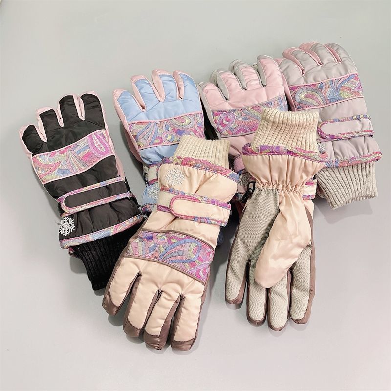 Gants de ski femme en hiver, en coton et velours, épaissis pour plus de chaleur, coupe-vent, imperméables, antidérapants, tactiles_voghion.com