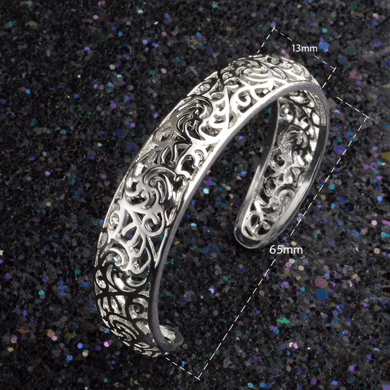 Opolski Women's Sterling Sier Bezel Hollow Delicate Bracelet Ladies Fashion Pattern Open Jewelry Cuff Bangle Bracelets_voghion.com