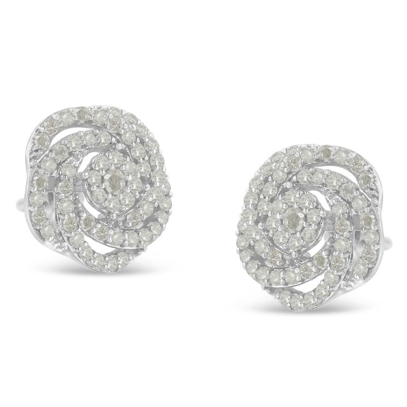 10k White Gold Rose-Cut Diamond Floral Cluster Earrings (1 cttw, I-J Color, I2-I3 Clarity)_voghion.com