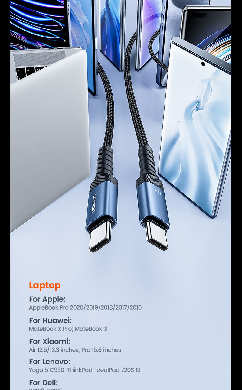 Toocki 60W Fast Charging Dual High Speed Cable Type C For IPhone 16 15 Pro Samsung Xiaomi 2M USB Charger Data Cord_voghion.com