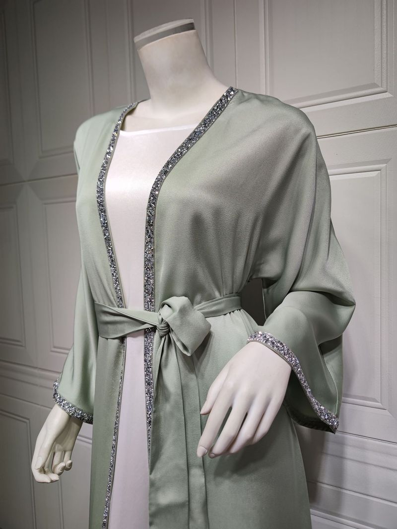 Vêtements pour femmes, jupe longue diamant tendance moderne, robe en satin doux à la taille, vêtements d'intérieur blancs, abaya_voghion.com