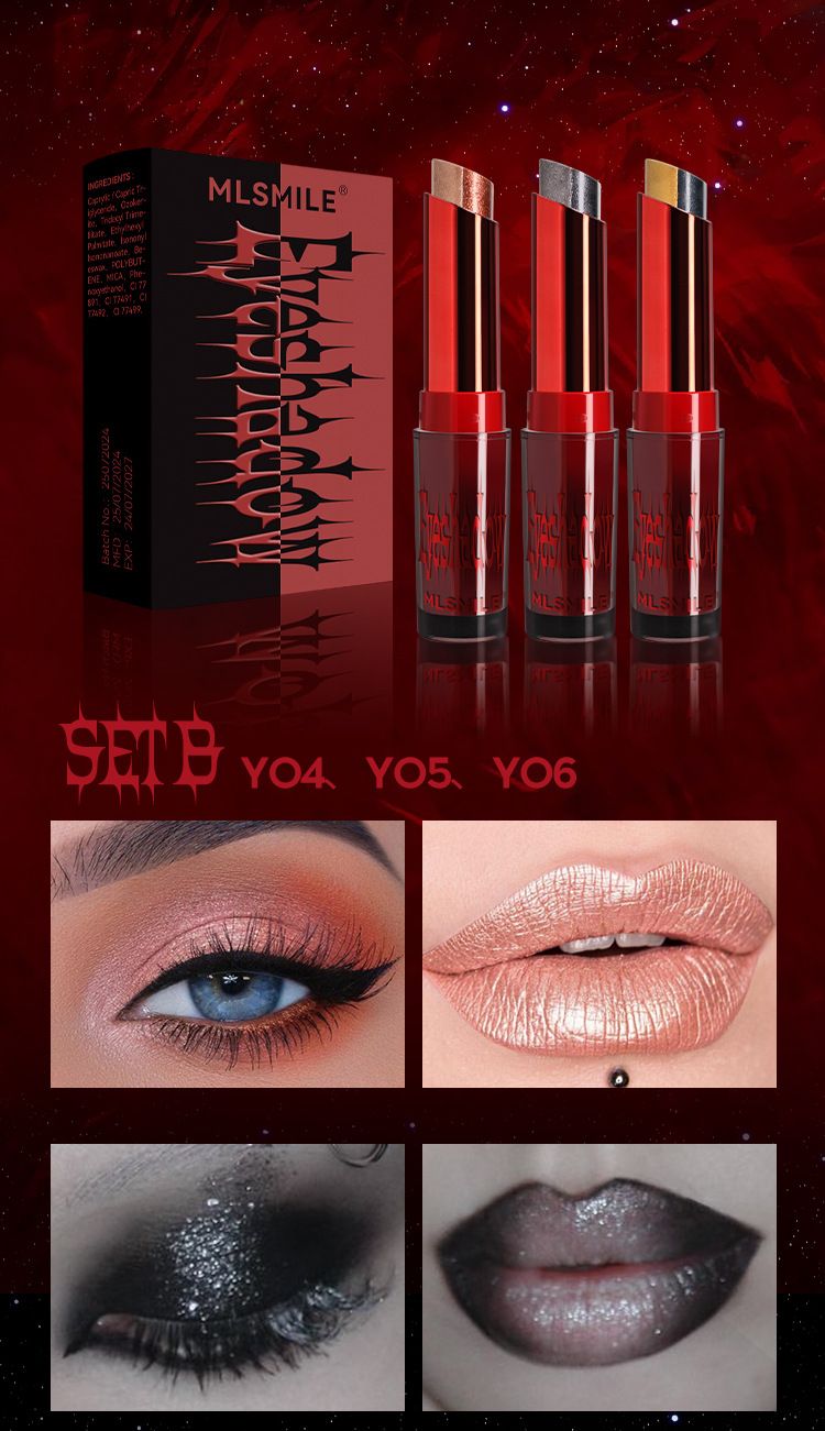 MLSMILE Dual-Color Pearlescent Eyeshadow Stick Set - Gradient Shimmer, 3-Pack | Halloween Eye & Lip Makeup, Easy To Apply_voghion.com