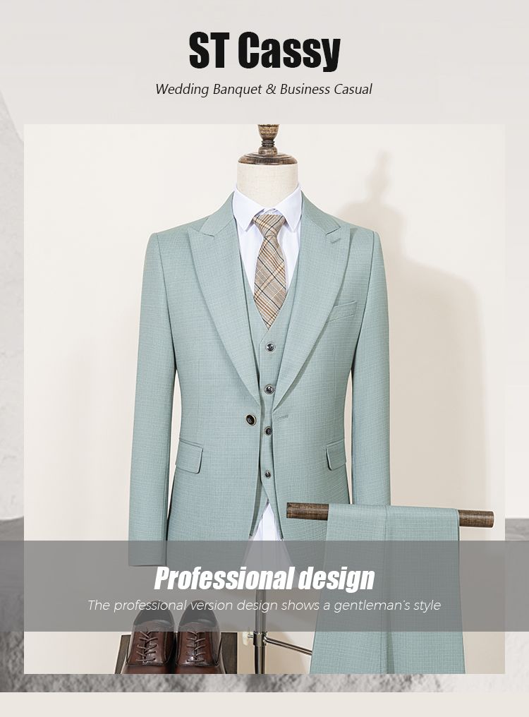 ST Cassy High Quality Men's Suit Summer Thin Green Slim Fit Formal Business Office Men's Suits(jacket+Vest+Pants)_voghion.com