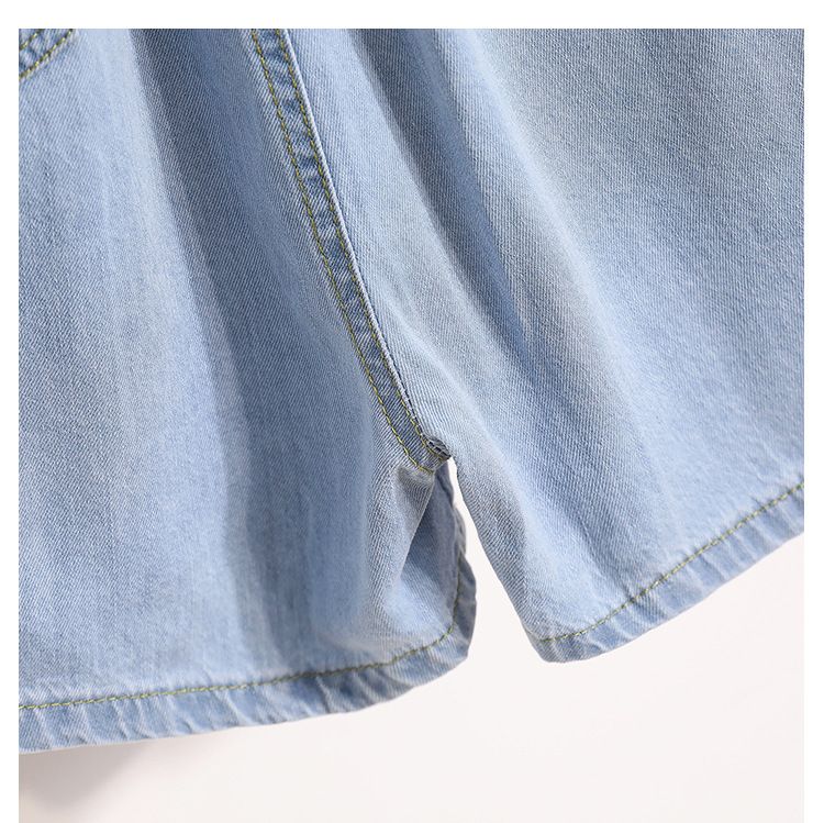 Pantaloncini in denim tencel sottile a linea A, da donna, versatili, larghi, a vita alta, con gamba larga, estate 2025_voghion.com