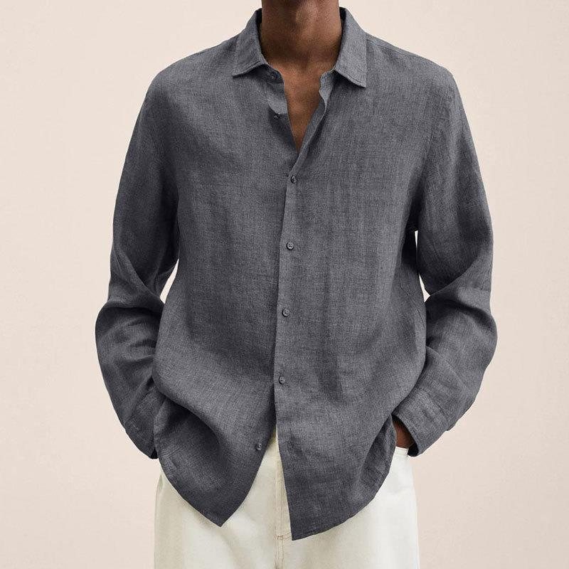 Herren-Cardigan-Hemd mit langen Ärmeln und Revers und losen Knöpfen für vier Jahreszeiten_voghion.com