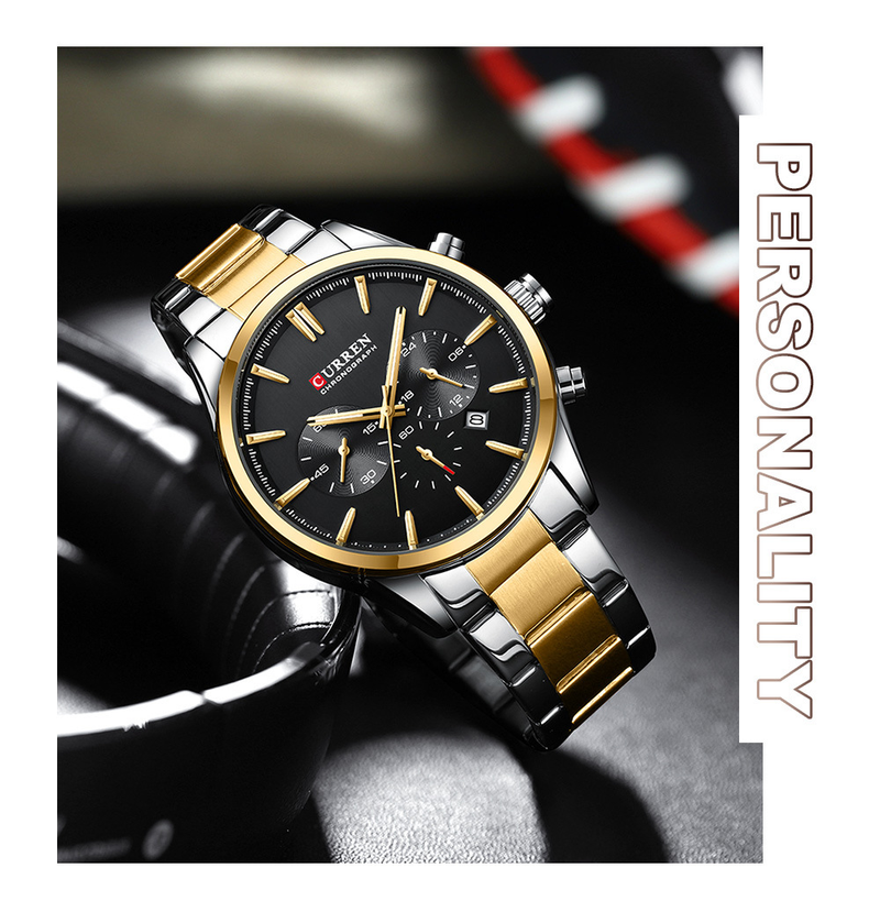 CURREN/CARREN 8446 Orologio da uomo al quarzo con cinturino in acciaio a sei pin, calendario, indicatore di 24 ore_voghion.com