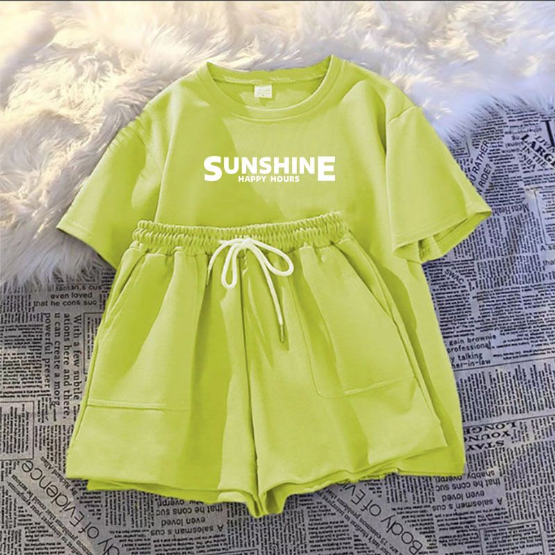 Ensemble deux pièces décontracté en soie de lait, imprimé été, nouveau style, short coréen ample, haut à manches courtes, tenue de sport_voghion.com