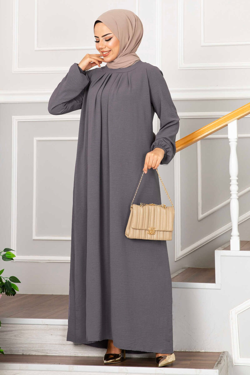 Abito lungo plissettato da donna, abito a maniche lunghe in stile turco musulmano, elegante abaya da sera per feste o abbigliamento formale._voghion.com