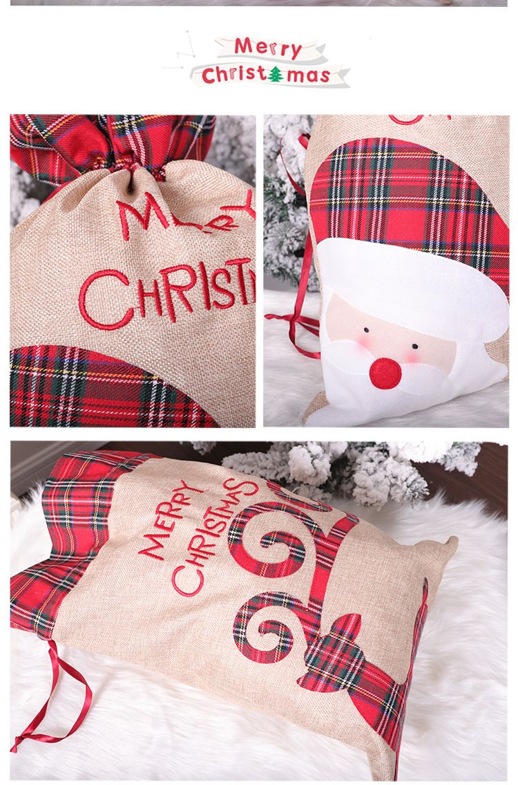 Bolsa de regalo de lino navideña con forma de cervatillo de Papá Noel, cinta con cordón, bolsa de dulces, bolsa de decoración navideña_voghion.com