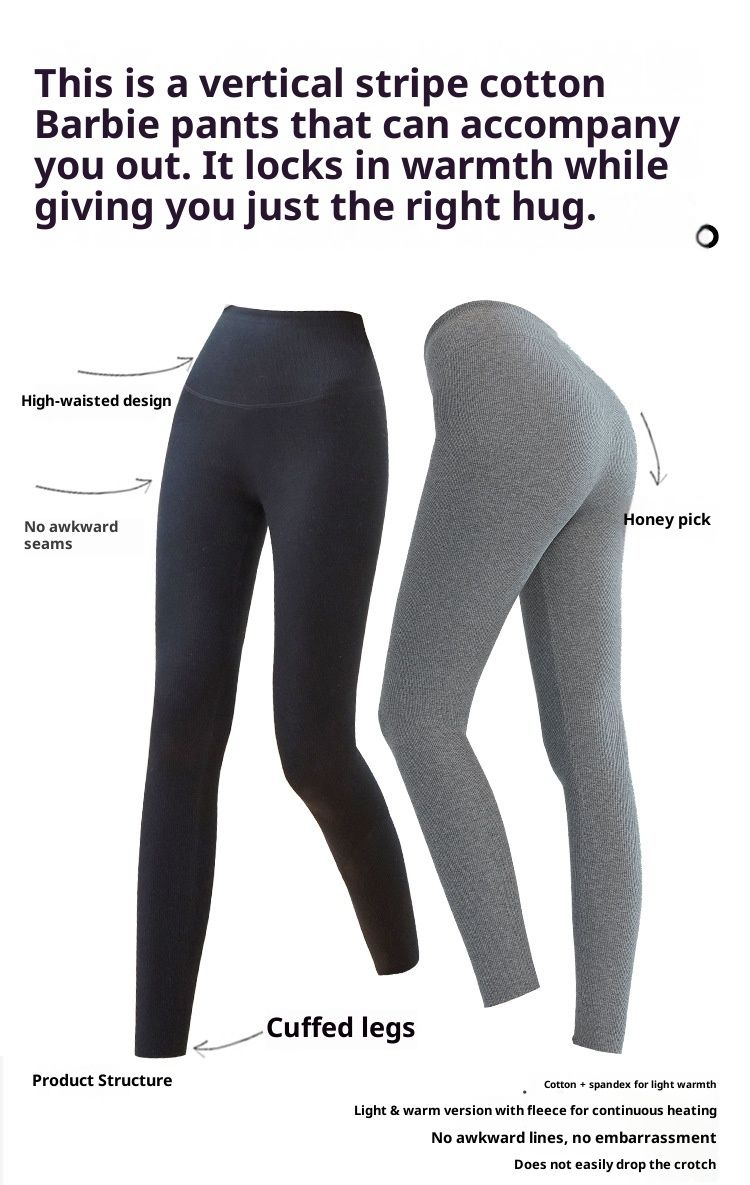 RenMou Vertical Thread Fleece-Lined Leggings For Women, Outer Wear, 2024 Autumn And Winter New High-Waist Cotton Elastic Warm_voghion.com