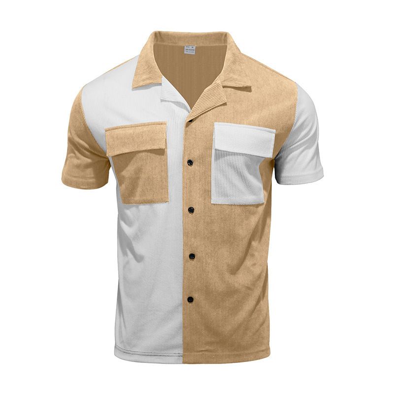 2024 Sommer Neue Herren Farbblock Ärmel Atmungsaktiv Freizeit Strand Hemd Kurze Taste Strickjacke_voghion.com