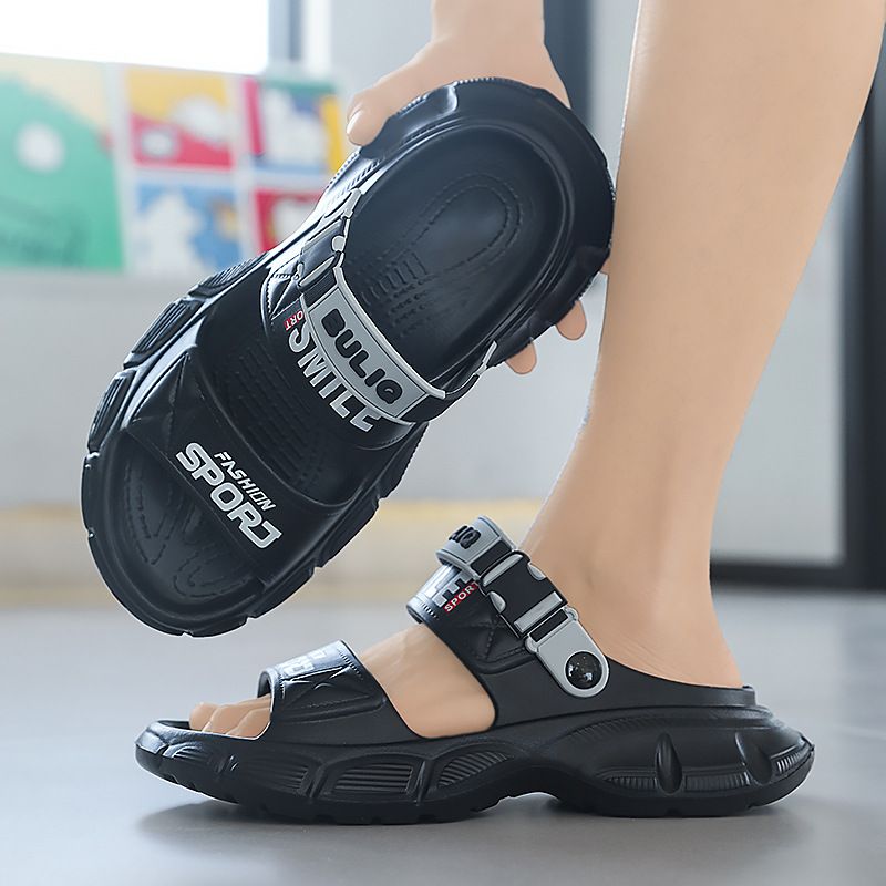 Men's New Sandals Summer Trend Letter Print Outdoor Leisure Anti Slip Lazy Beach Two In One Drag_voghion.com
