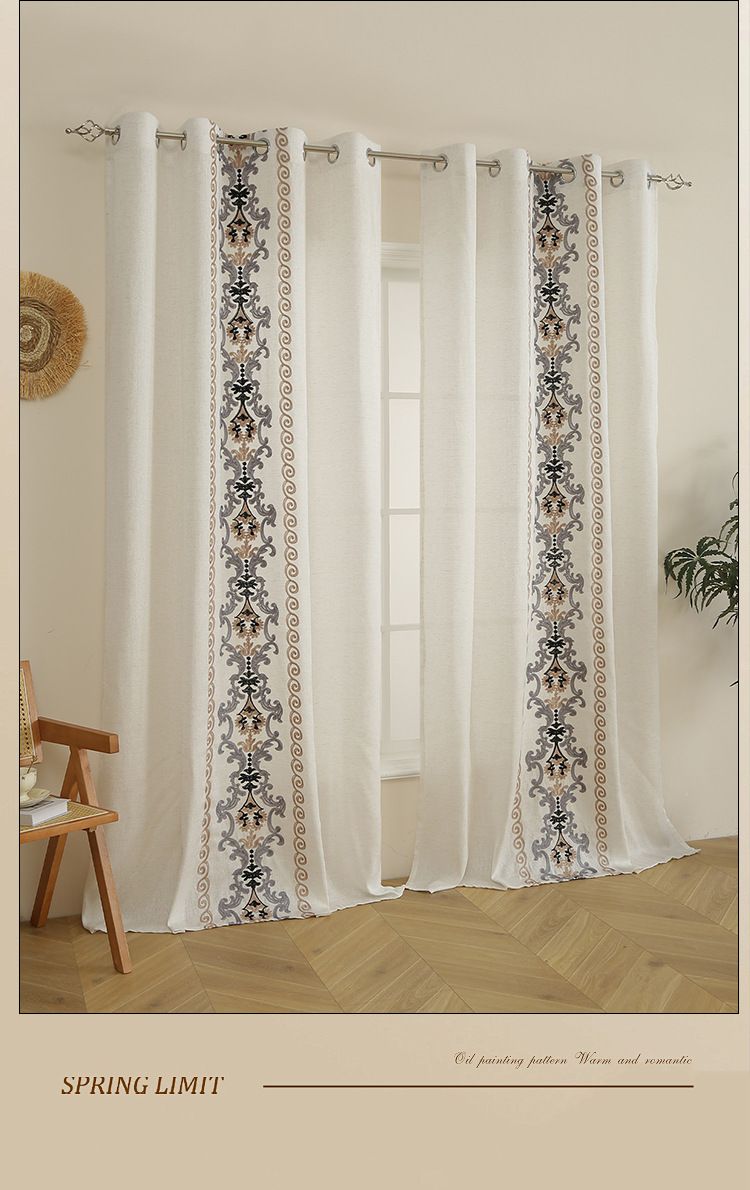 Linen Embroidered Lace Eyelet Curtains - Breathable Sheer Drapes For Bedroom & Living Room (Boho Style, Natural Texture, 52x84 Inches, Ready-Made)_voghion.com