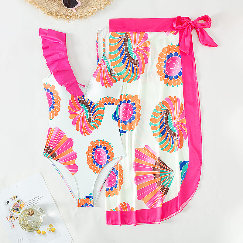 Maillot de bain une pièce imprimé pour femmes, bikini deux pièces, jupe à lacets, jupe longue en mousseline de soie_voghion.com