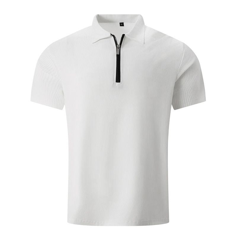 2024 Sommer Neues Hemd Reißverschluss Streifenkleid Lässiges Polokragen Kurzarm Herren T-Shirt_voghion.com