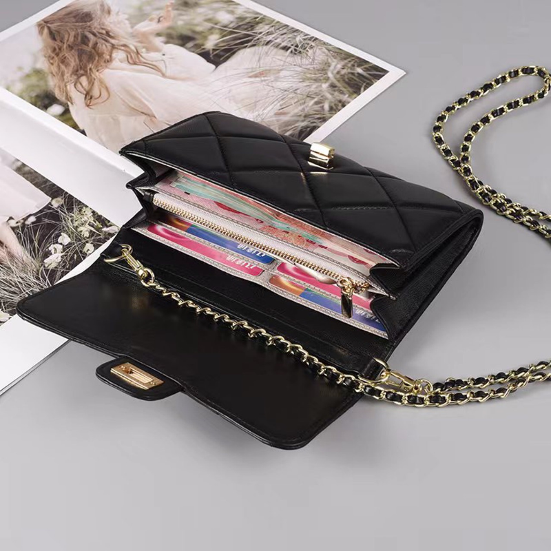 Genuine Leather Wallet, Versatile Large Diamond Chain, Sheepskin Wallet, Wallet, Small Bag, Crossbody Bag, 2022 New Trendy Mobile Phone Bag_voghion.com
