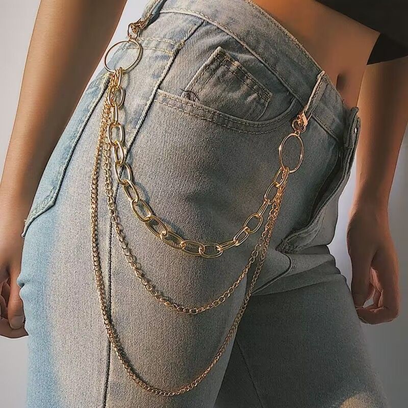 Metal Punk Cross Unisex Accessories Multi-layer Keychain Pants Chain_voghion.com