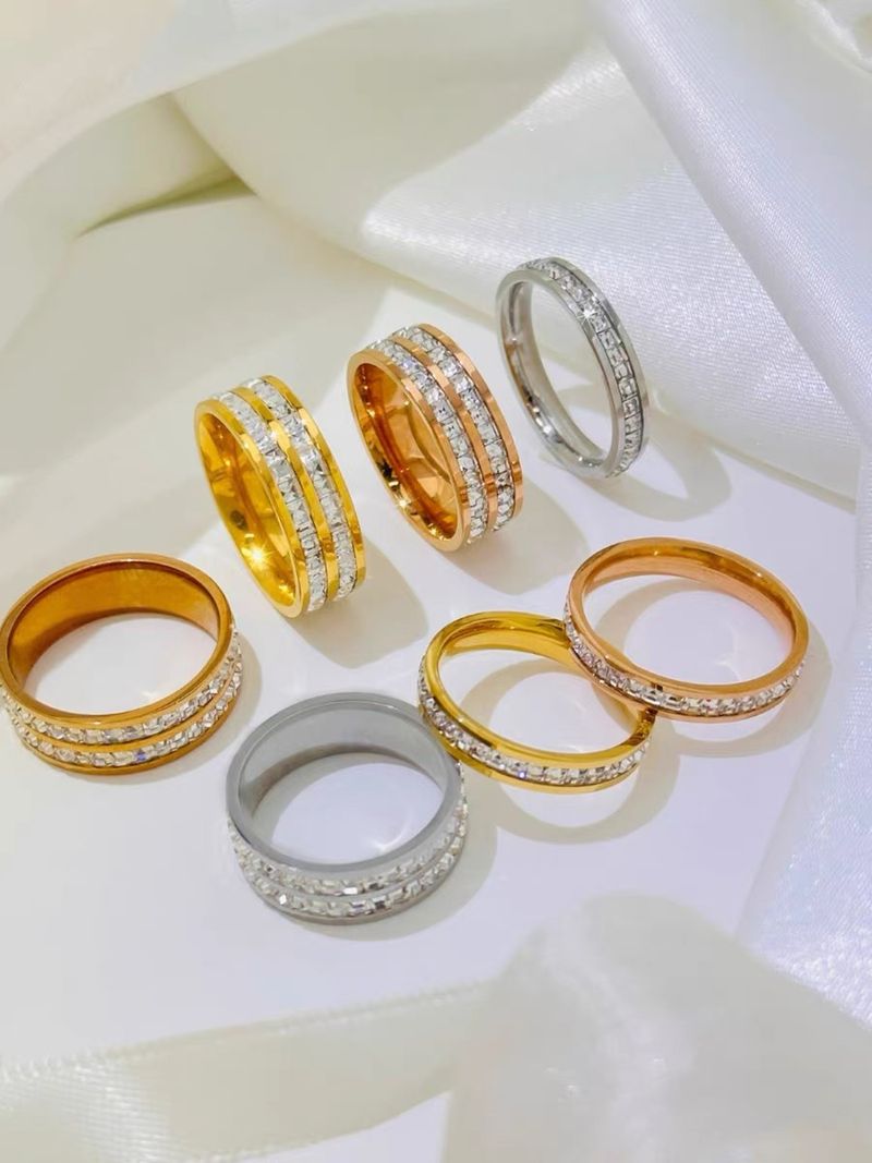 Flashing starry sky single and double row zircon titanium steel ring jewelry design light luxury couple diamond style does not fade_voghion.com