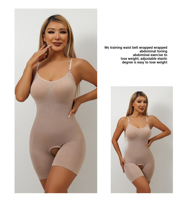 Suspenders, Gathered Boxer Bottoms, Hollow Bottom Crotch, Body Shaping One Piece Underwear, Large Size Tummy Lifting And Hip Lifting Underwear_voghion.com