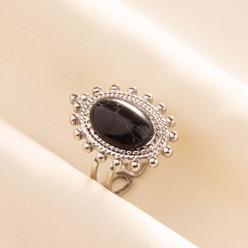 2025 Nieuwe aankomsten 1 stuk Boho Turquoise roestvrij staal zwarte steen zilverkleur verstelbare vrouwen etnische ring Boheemse sieraden cadeau geen vervaging_voghion.com
