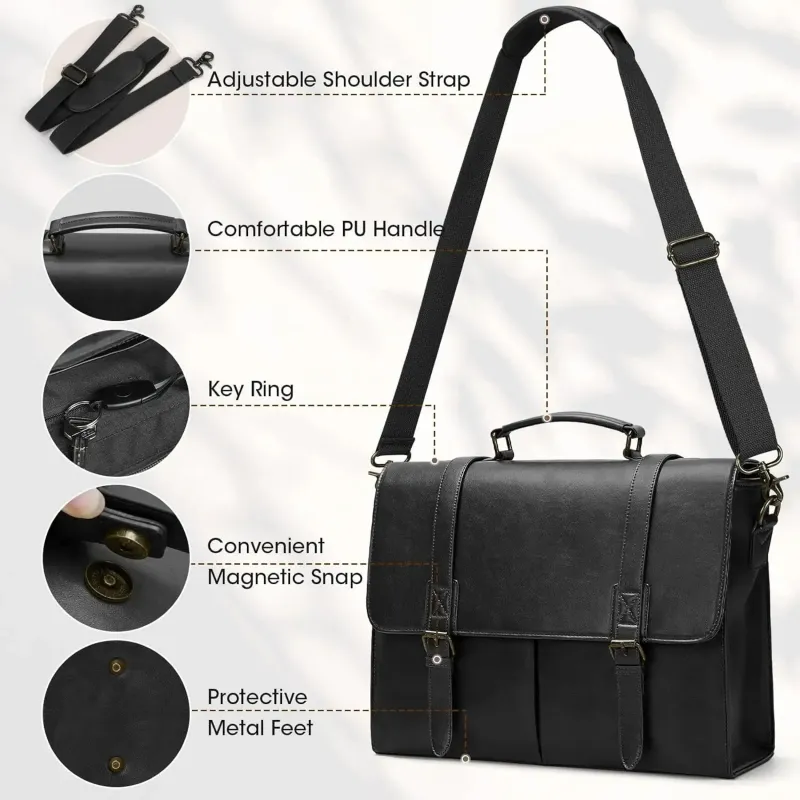 RAINSMORE Vintage Men Messenger Waterproof Leather Briefcase Laptop Large Capacity Satchel Business College Shoulder Bag_voghion.com