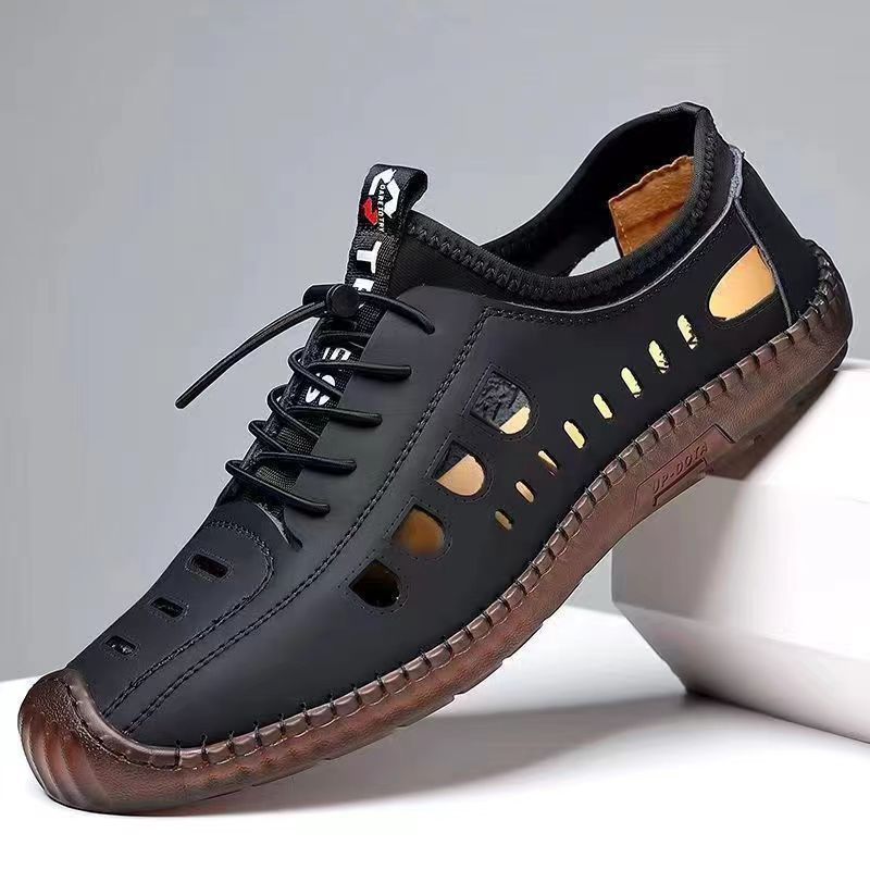 Sandalias TPR de suela suave para hombre, informales, resistentes al desgaste, hechas a mano, cómodas, transpirables y con agujeros, para verano_voghion.com