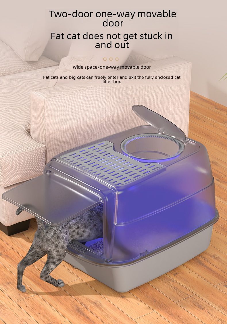 Kattenbak met grote lade, oplaadbaar, kiemdodend, deodorant, volledig gesloten kattenbak_voghion.com