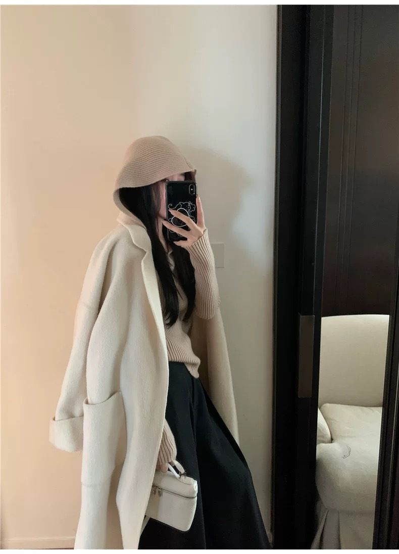 100 % Wolle, gestricktes Kapuzen-Sweatshirt für Damen, Oberbekleidungspullover, vielseitiges Slimming-Herbst-Winter-Neues Basishemd_voghion.com