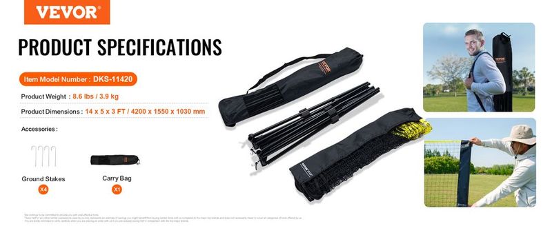 VEVOR Badminton Net, Height Adjustable Volleyball Net, 14ft Wide Foldable Pickleball Net, Portable Easy Setup Tennis Net Set With Poles, Stand And Carry Bag, For Kids Backyard Game Indoor Outdoor Use_voghion.com