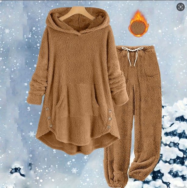 Women's Fleece Hooded Tracksuit Set - Soft & Warm Winter Lounge Wear, Long Sleeve Pullover With Pants, Casual Outfit For Women_voghion.com