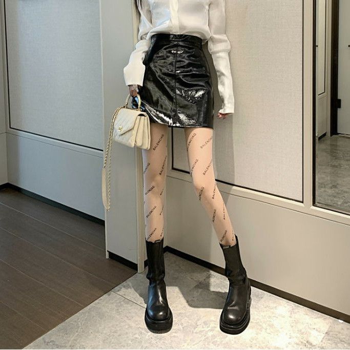 Letter Black Stockings For Women In Spring And Autumn 2022, New Popular Thin Socks, Lace Trendy Ins Jumpsuit Pantyhose_voghion.com