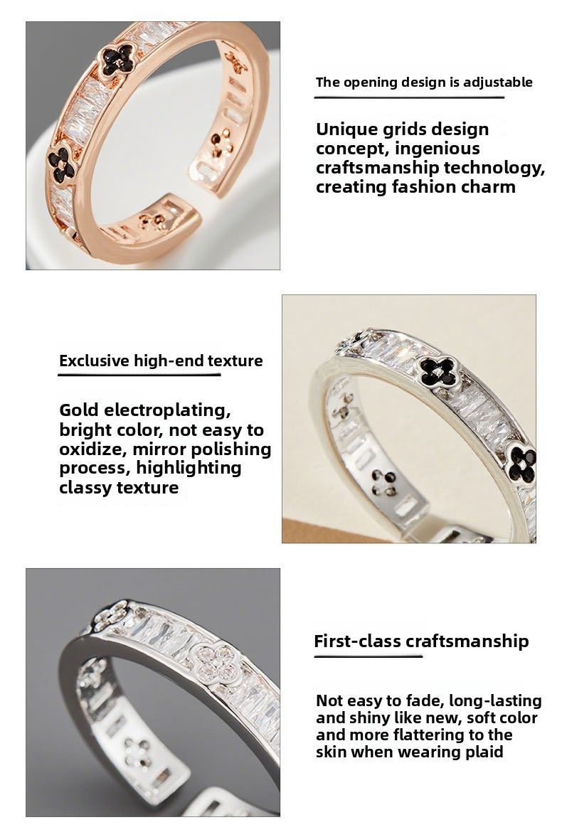 2025 Luxury High-End Rose Gold Four-Leaf Clover Open Fashionable Exquisite Adjustable Index Finger Unique Ring_voghion.com