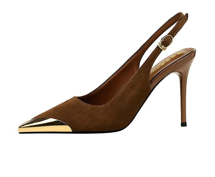 Women's Elegant Pointed-Toe Stiletto Heels With Metal Accents, Open Back & Ankle Strap For Evening Parties & Special Occasions_voghion.com