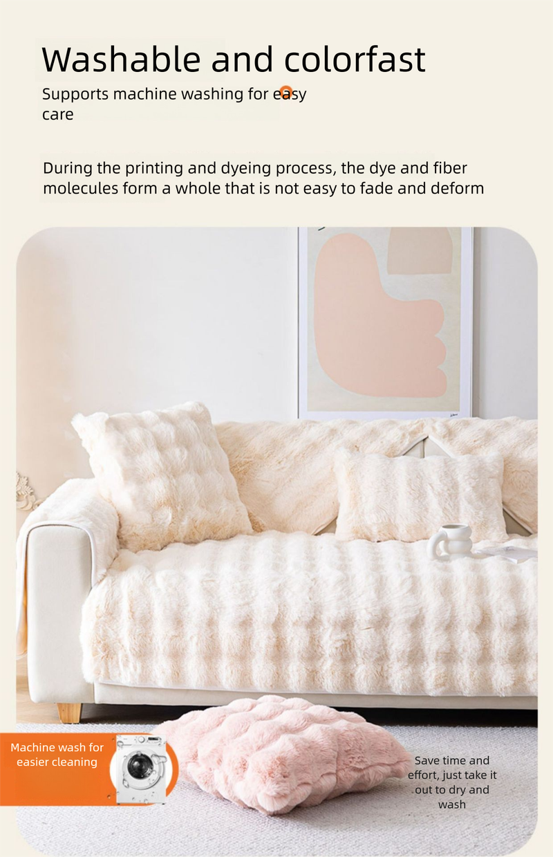 Winter Thickened Warm Bubble Rabbit Plush Sofa Cover Cream Style Non-Slip Cat-Feeling Seat Cushion_voghion.com