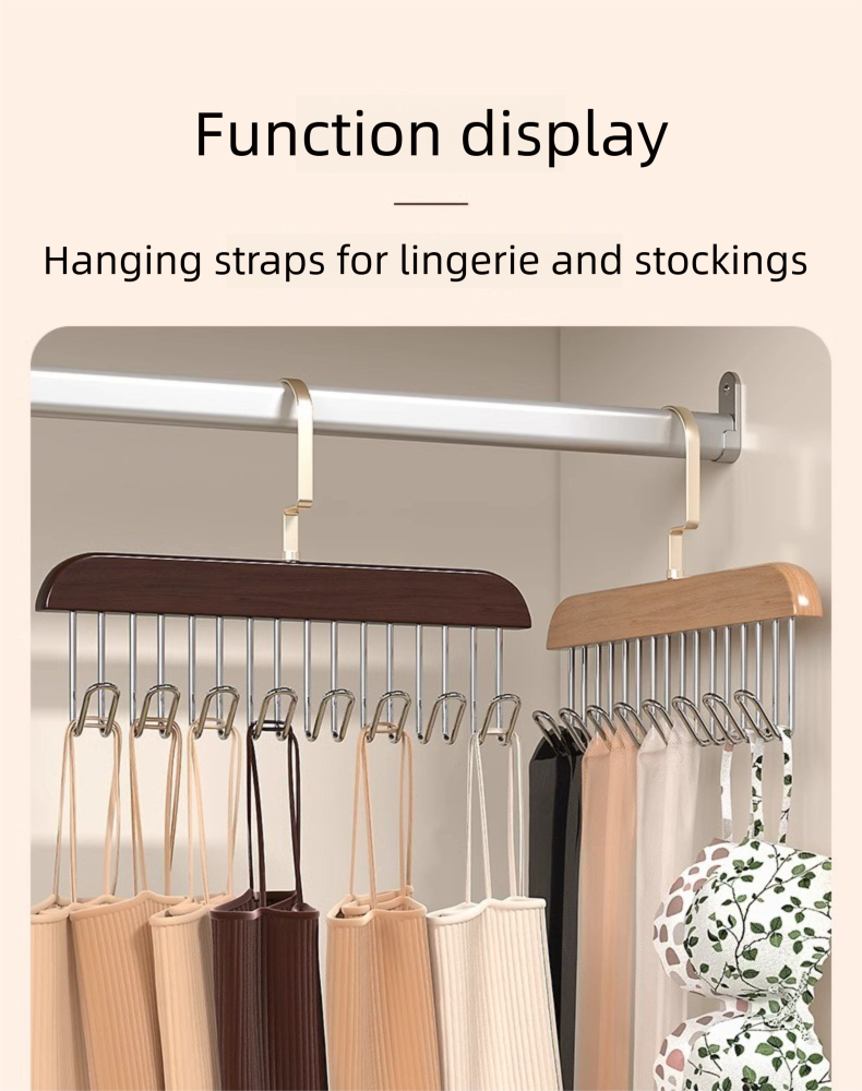 Cabide de madeira ondulado multifuncional para guarda-roupa e armazenamento de roupas íntimas, ideal para uso doméstico. Gancho discreto para pendurar roupas._voghion.com