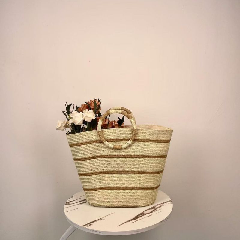 Borsa da donna in paglia, da spiaggia, intrecciata a mano, grande capacità, borsa da viaggio in corda di carta_voghion.com