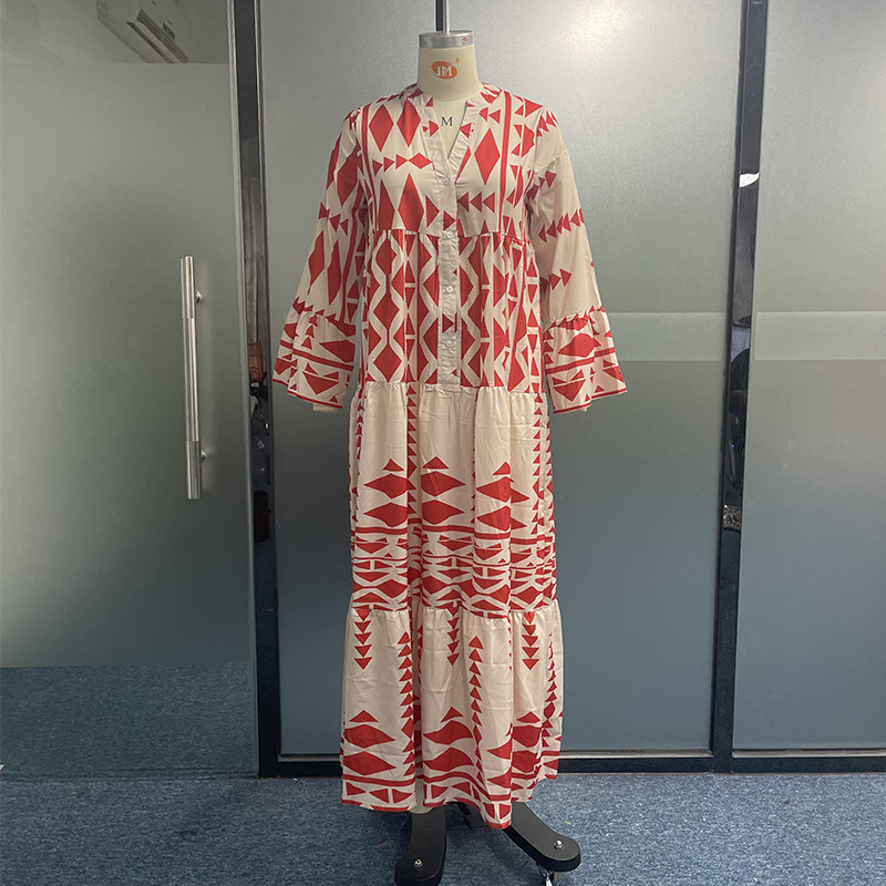 2022 Herbst Langarm Bedrucktes Kleid Damen Neuer Hemdrock_voghion.com