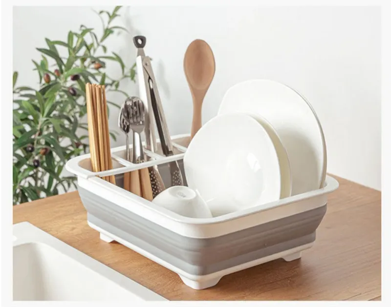 Faltbares Abtropfgestell 34×28×10 cm – platzsparender Spülbecken-Organizer, PP-Kunststoff, Abtropfgestell für Besteck und Teller_voghion.com